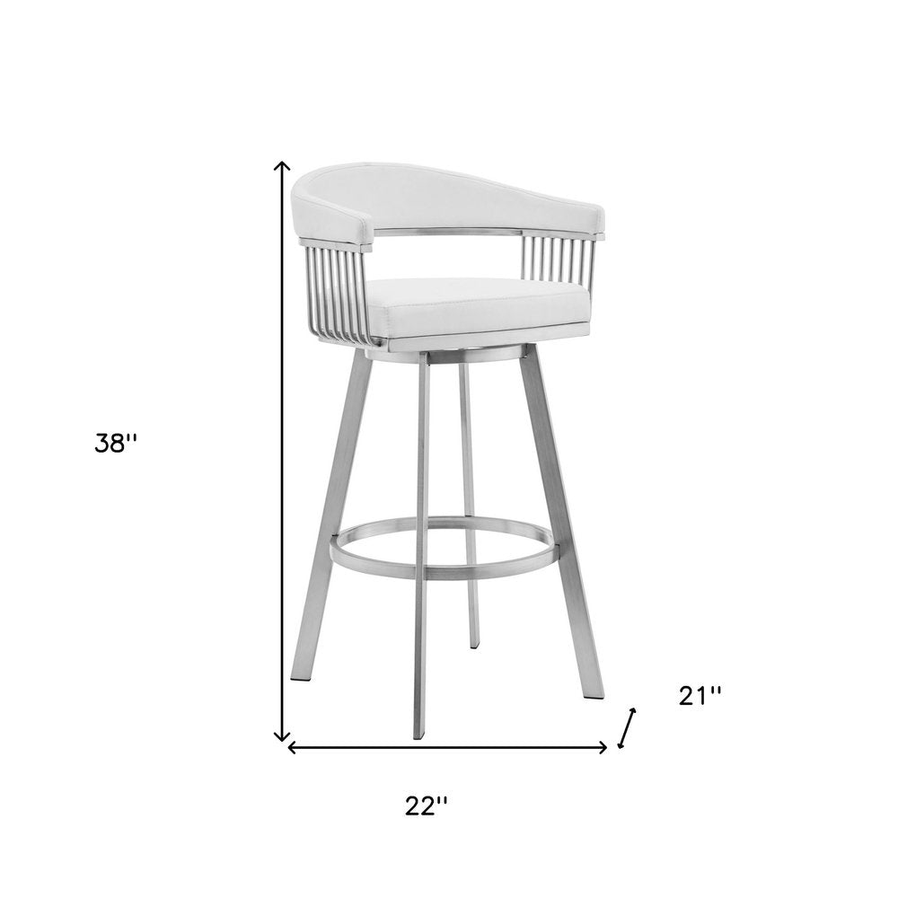 Lyra 29" White Faux Leather & Brushed Silver Swivel Bar Stool