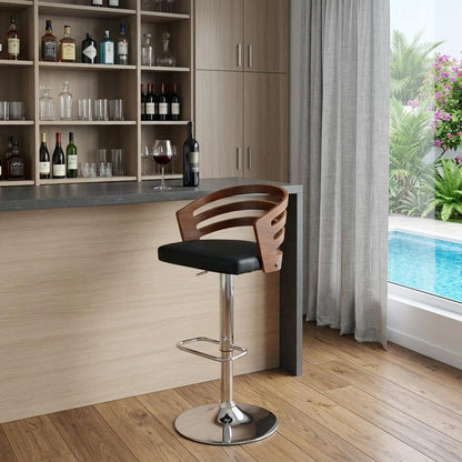 Aurelius 25" Onyx & Chrome Adjustable Swivel Counter Stool