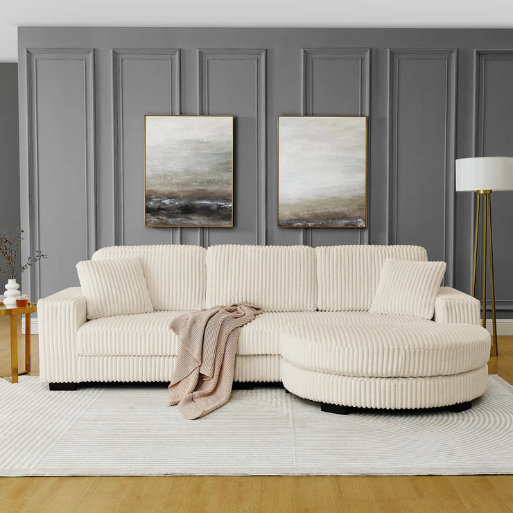 Modern Corduroy Tufted Sleeper Sectional Sofa - Modular L-Shape, Beige - Fluent Trends
