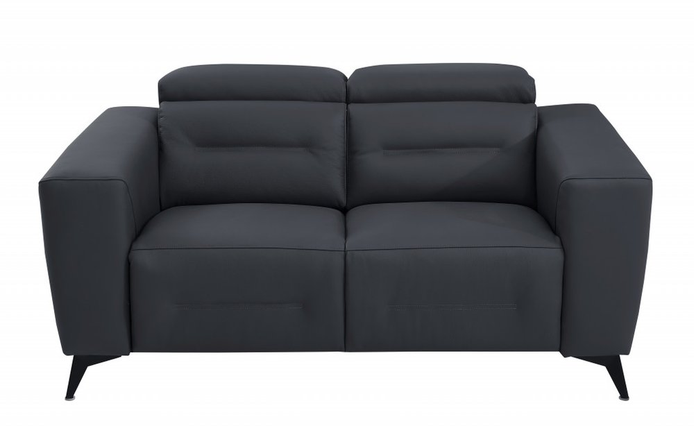 Top Grain Italian Leather Reclining Loveseat 65" Gray And Black