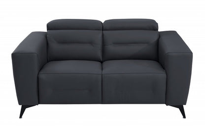 Top Grain Italian Leather Reclining Loveseat 65" Gray And Black