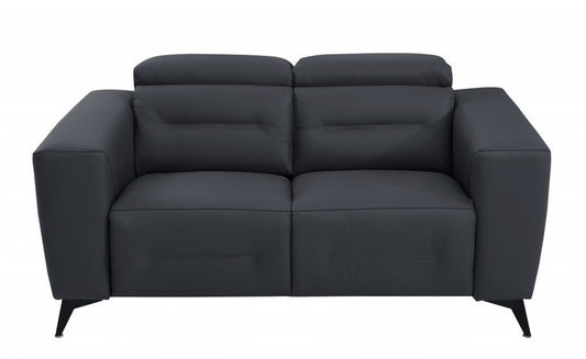 Top Grain Italian Leather Reclining Loveseat 65" Gray And Black