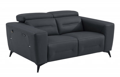 Top Grain Italian Leather Reclining Loveseat 65" Gray And Black