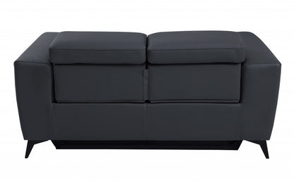 Top Grain Italian Leather Reclining Loveseat 65" Gray And Black