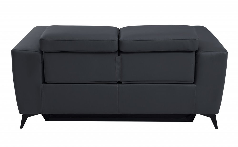 Top Grain Italian Leather Reclining Loveseat 65" Gray And Black
