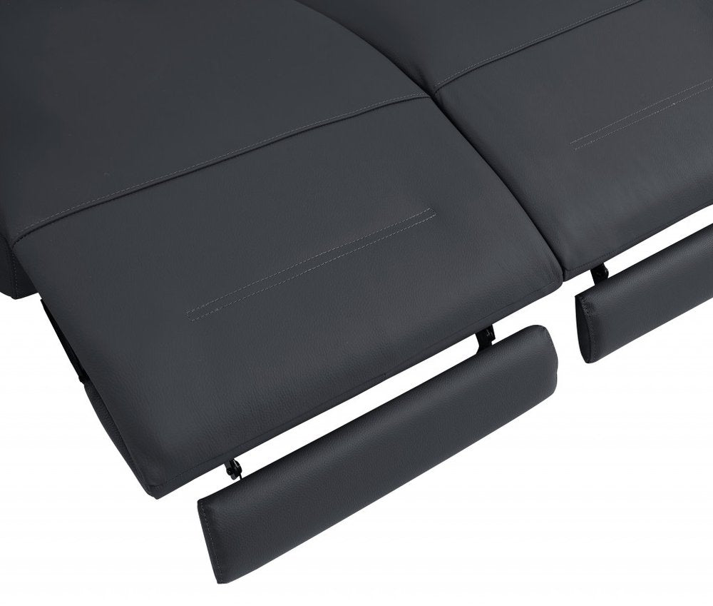 Top Grain Italian Leather Reclining Loveseat 65" Gray And Black