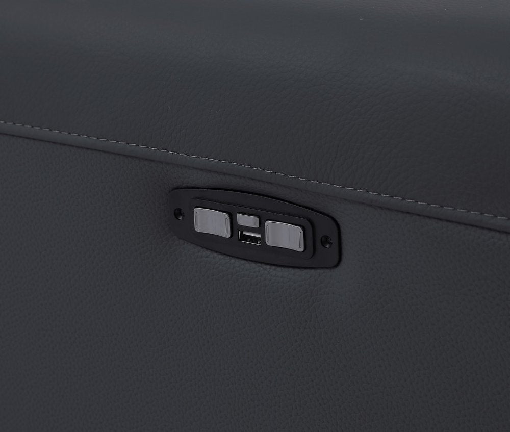 Top Grain Italian Leather Reclining Loveseat 65" Gray And Black