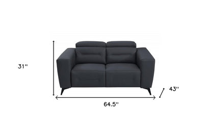 Top Grain Italian Leather Reclining Loveseat 65" Gray And Black