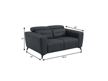 Top Grain Italian Leather Reclining Loveseat 65" Gray And Black