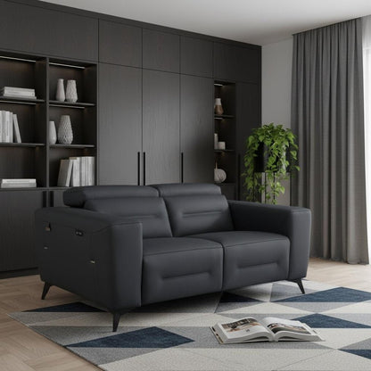 Top Grain Italian Leather Reclining Loveseat 65" Gray And Black