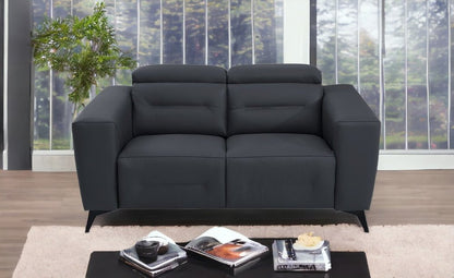 Top Grain Italian Leather Reclining Loveseat 65" Gray And Black