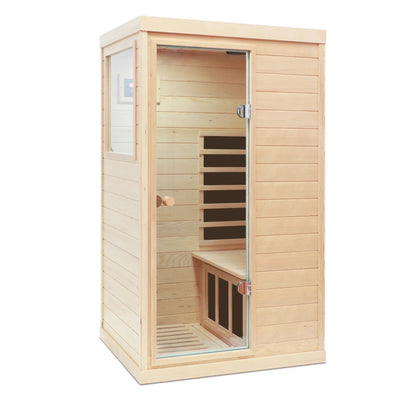 Natural Hemlock Wood | Mini One Person | Left Door Far Infrared Sauna - Fluent Trends