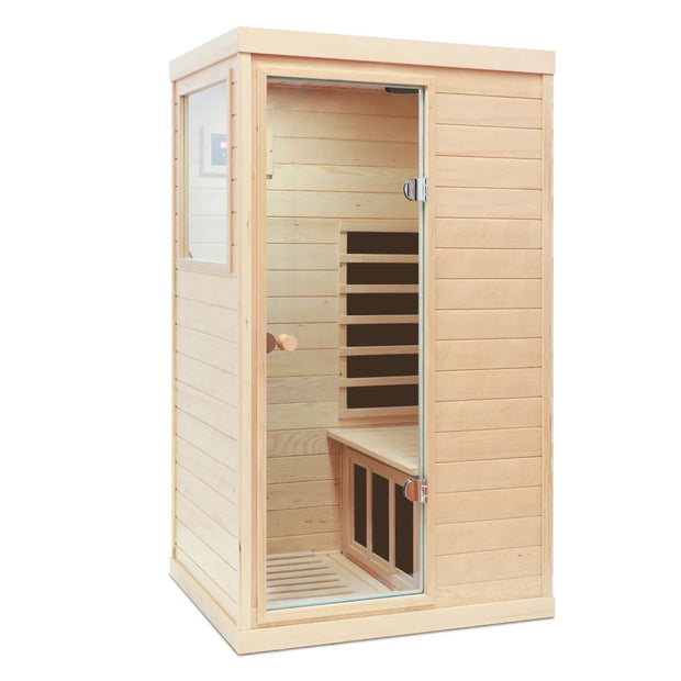 Natural Hemlock Wood | Mini One Person | Left Door Far Infrared Sauna - Fluent Trends
