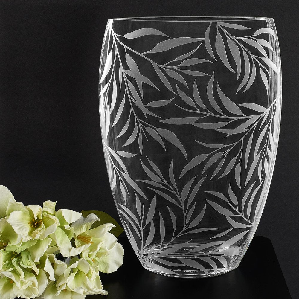 12" Clear and Frosted Leaf Pattern Oval Crystal Table Vase HomeRoots