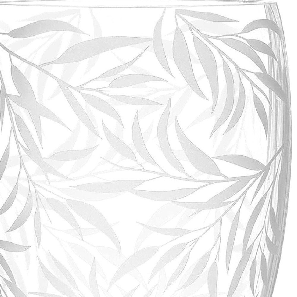 12" Clear and Frosted Leaf Pattern Oval Crystal Table Vase HomeRoots