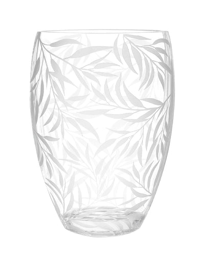 12" Clear and Frosted Leaf Pattern Oval Crystal Table Vase