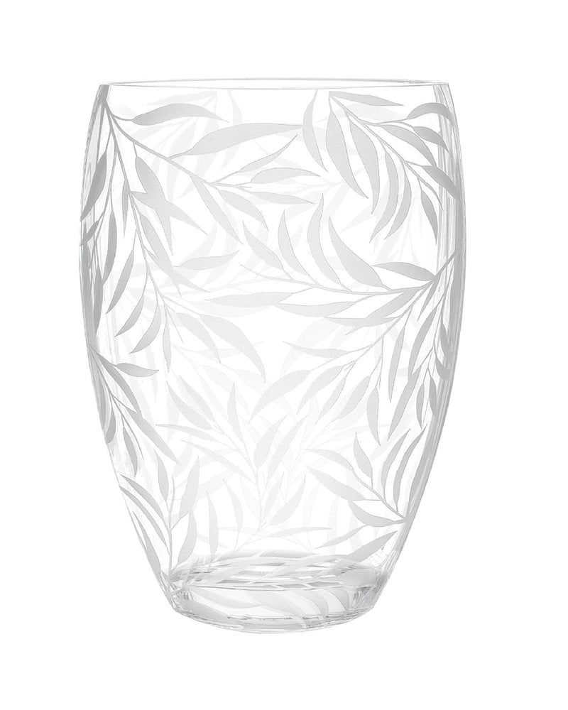 12" Clear and Frosted Leaf Pattern Oval Crystal Table Vase HomeRoots