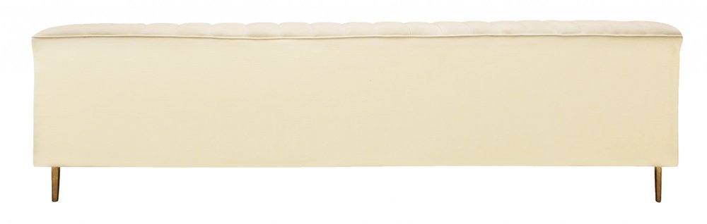 90" Ivory Velvet Sofa And Toss Pillows With Gold Legs