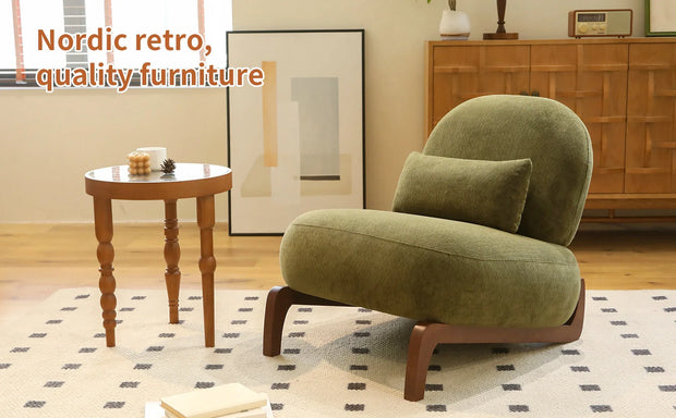 Modern Green Velvet Armless Accent Chair with Solid Wood Legs - Fluent Trends