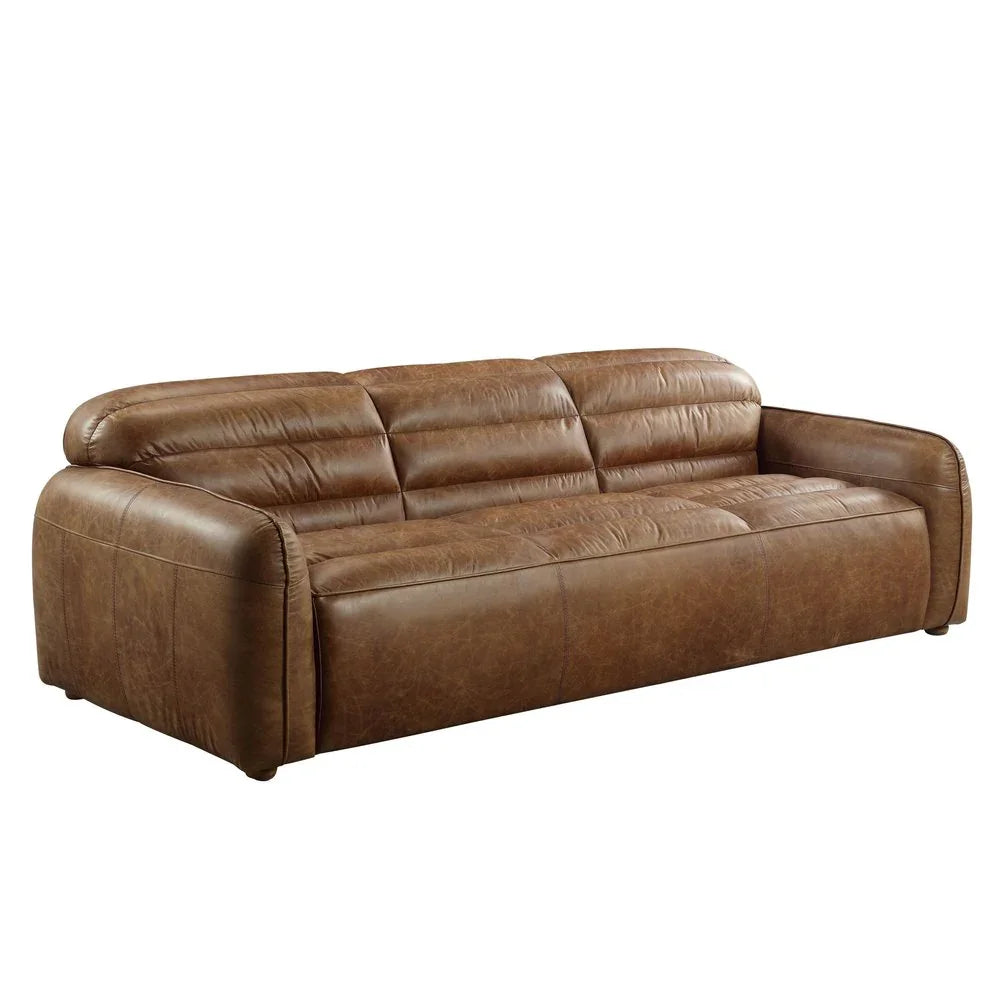 95" Dark Brown Top Grain Leather Sofa With Black Legs - Fluent Trends Sofas