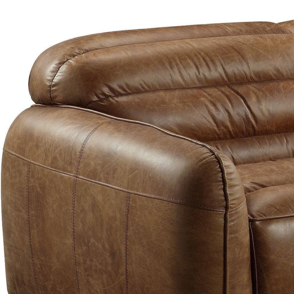 95" Dark Brown Top Grain Leather Sofa With Black Legs - Fluent Trends Sofas