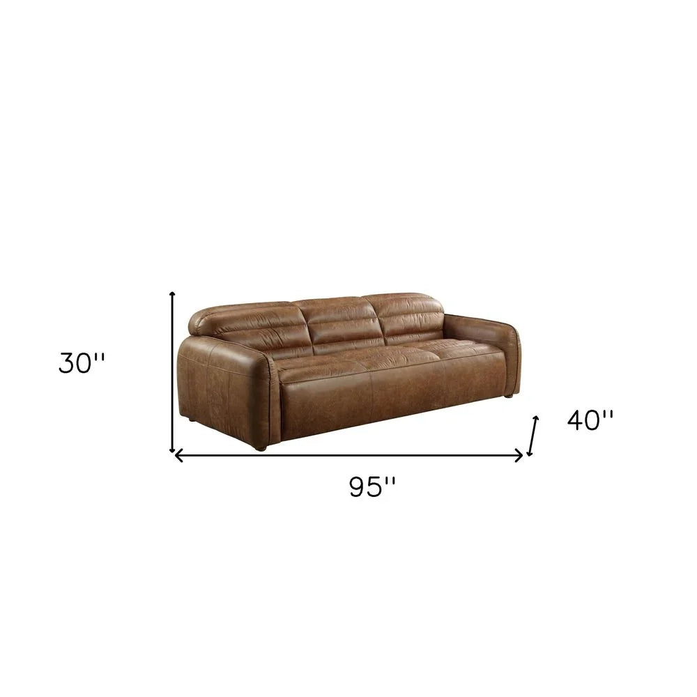 95" Dark Brown Top Grain Leather Sofa With Black Legs - Fluent Trends Sofas