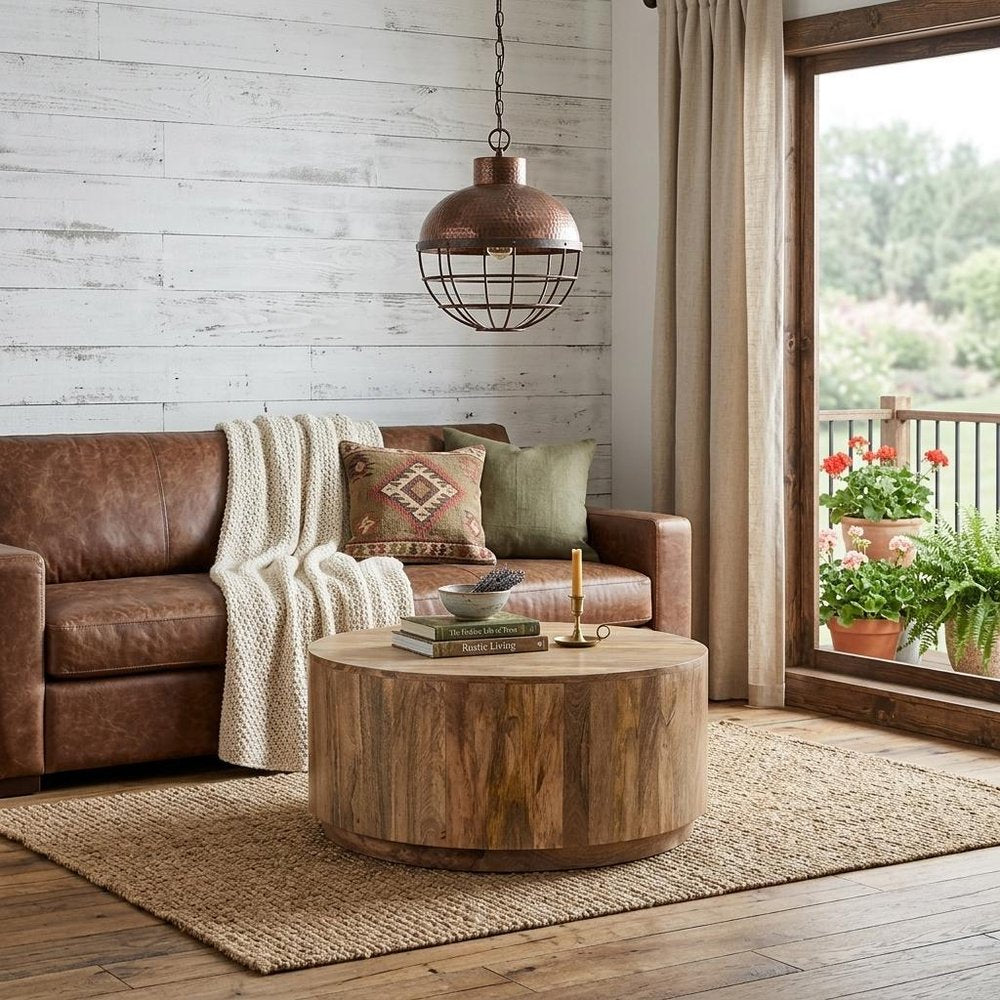 42" Natural Solid Wood Round Coffee Table
