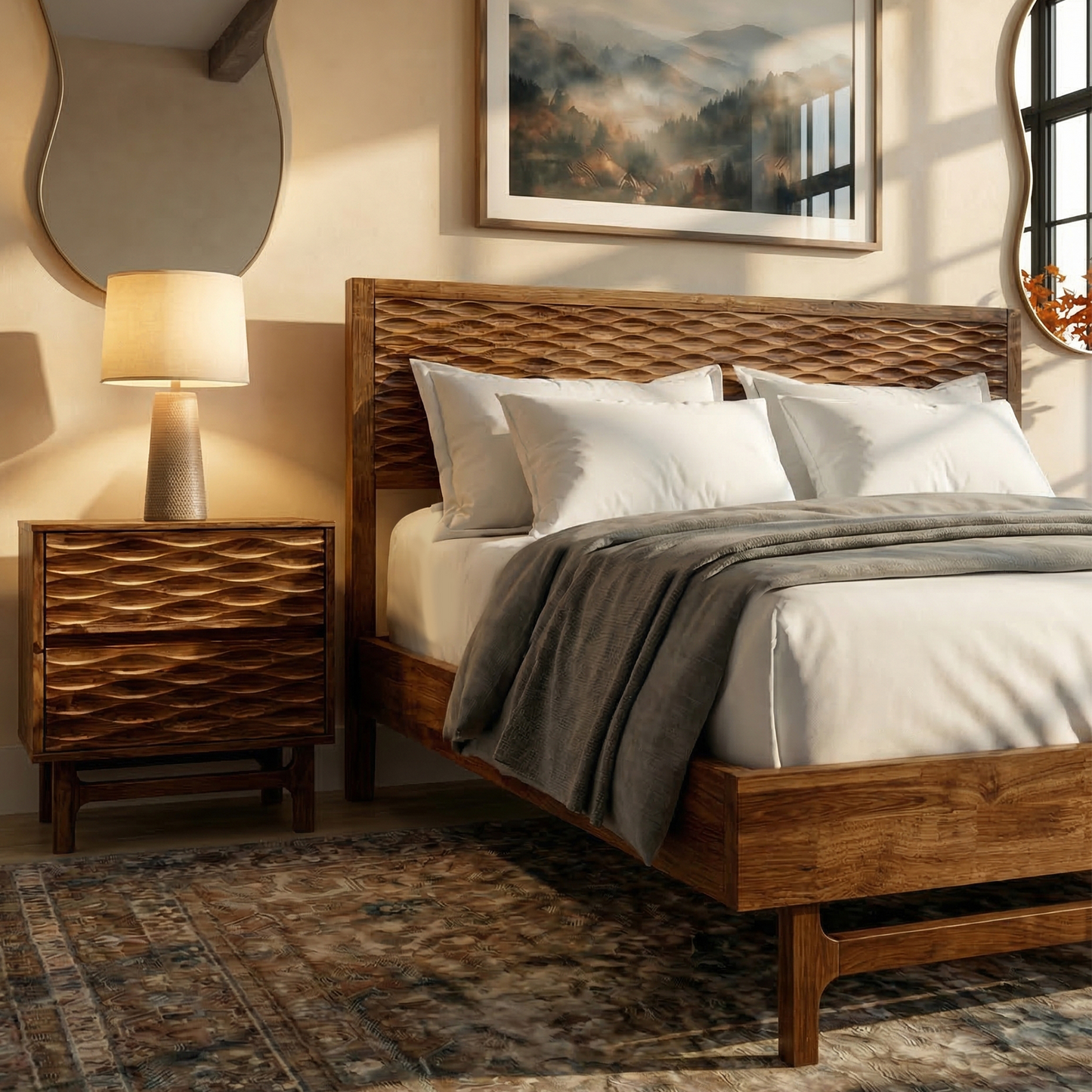 Acacia Elara Platform Bed Frame with Headboard