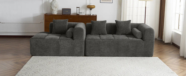 Modern Grey Modular Sectional Sofa with Deep Seating and Side Pockets in Chenille Fabric - Fluent Trends