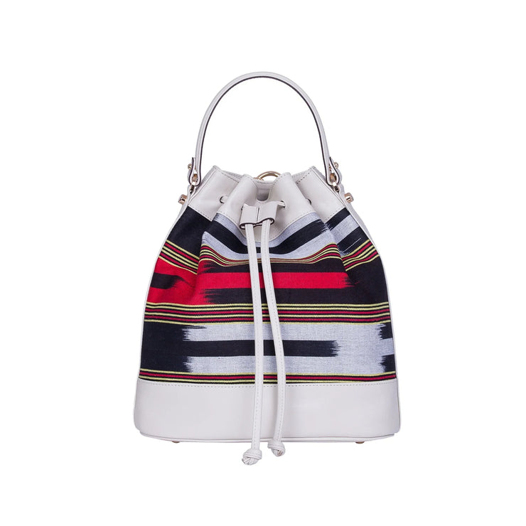 Cream Leather & Fabric Pattern Convertible Bag - Fluent Trends