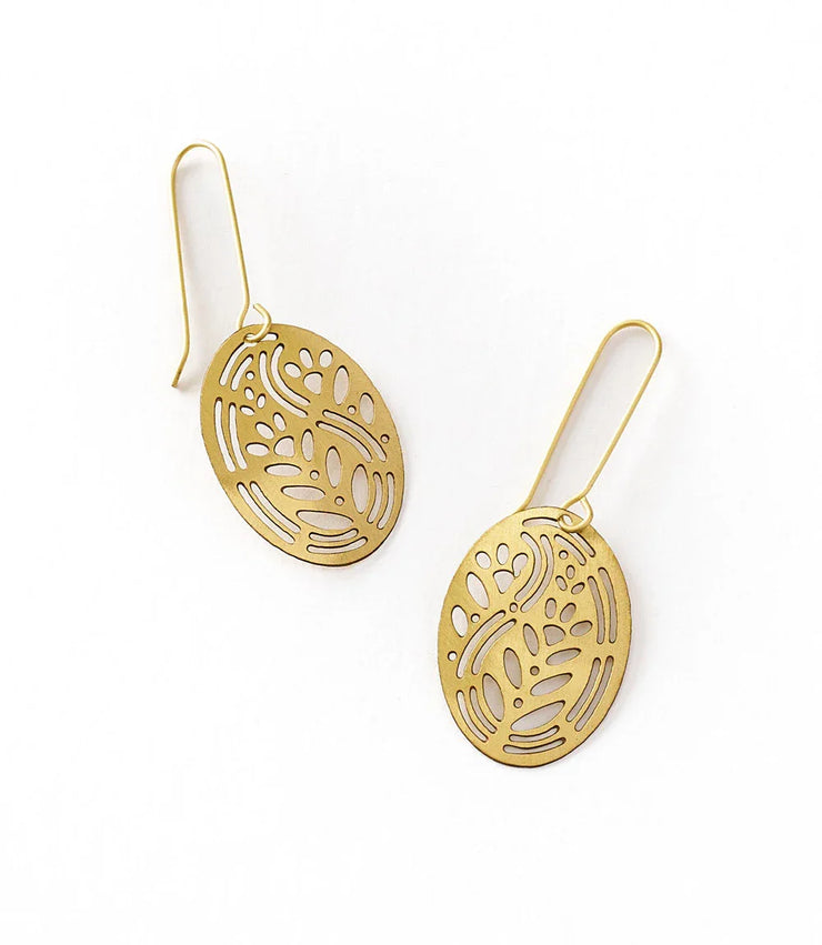 Adhya Oval Drop Hook Earrings - Gold Cutout - Fluent Trends