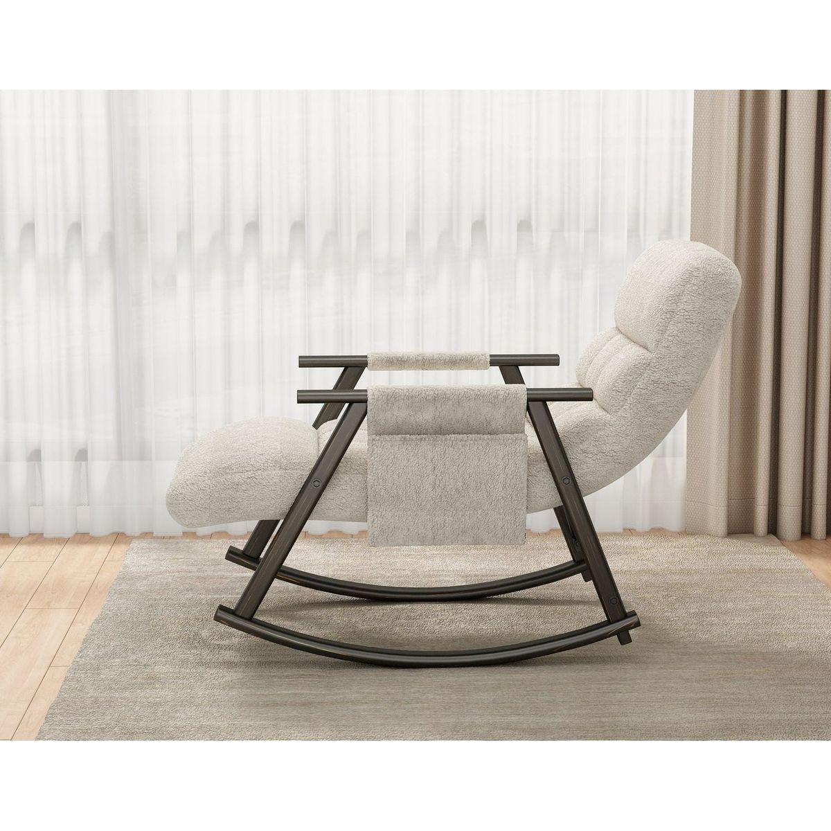 Casual folding rocking chair upholstered, lounge rocking chair adjustable high back and foot rest,side pockets placed in living room bedroom balcony Streamdale Furniture