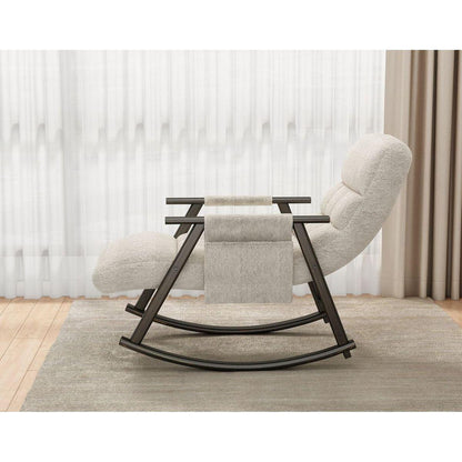 Casual folding rocking chair upholstered, lounge rocking chair adjustable high back and foot rest,side pockets placed in living room bedroom balcony Streamdale Furniture