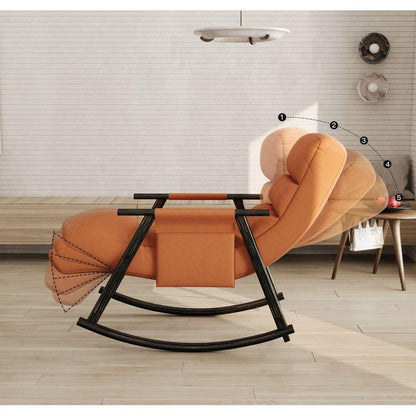 Casual folding rocking chair upholstered, lounge rocking chair adjustable high back and foot rest,side pockets placed in living room bedroom balcony Streamdale Furniture