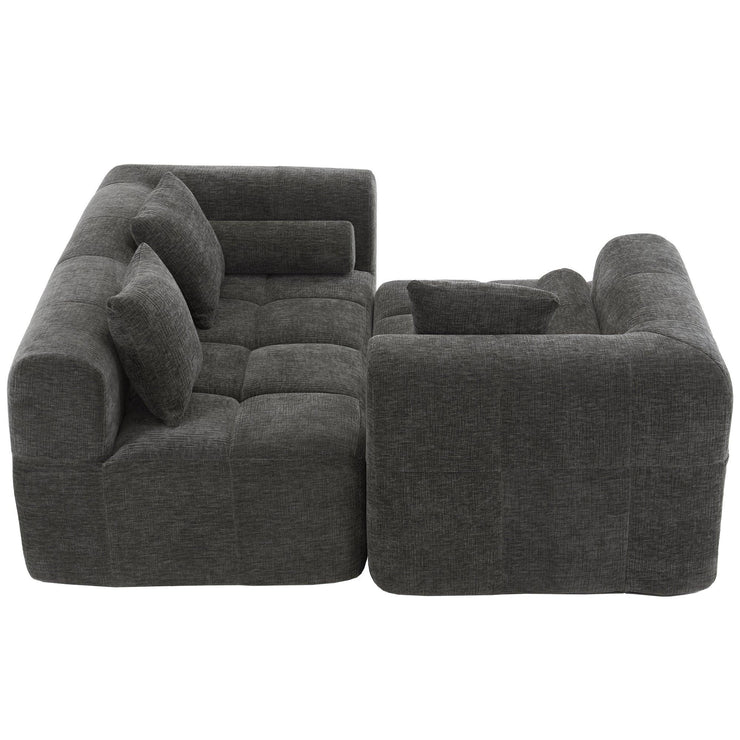 Modern Grey Modular Sectional Sofa with Deep Seating and Side Pockets in Chenille Fabric - Fluent Trends