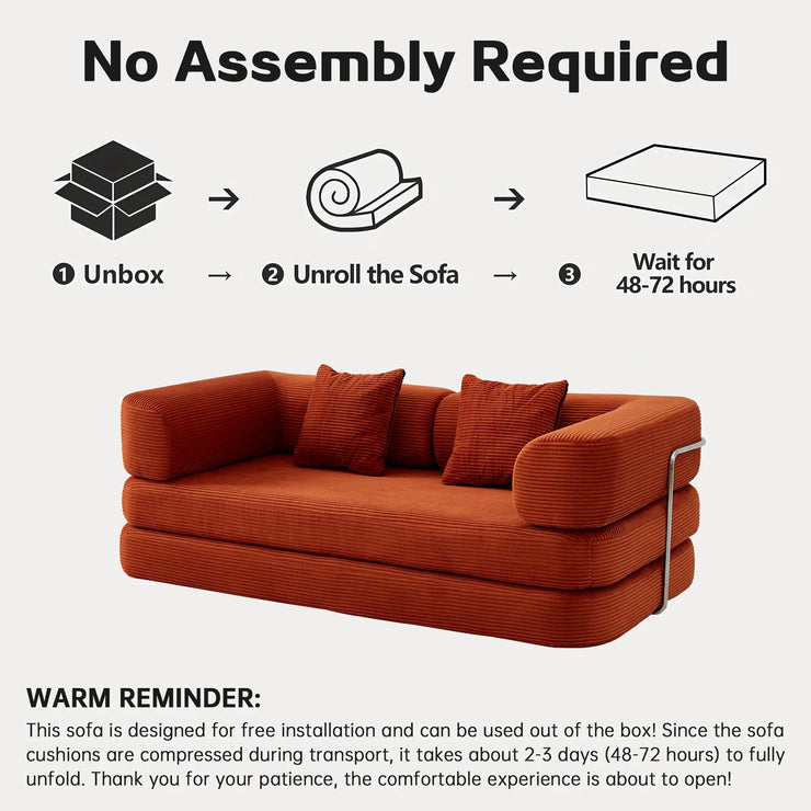 Red Corduroy 5-in-1 Modular Floor Sofa Sleeper Bed, No Assembly - Fluent Trends