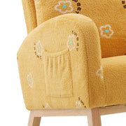 Modern Nursery Rocking Chair Mid Century Accent with Side Pocket Mustard Boucle Upholstered High Back - Fluent Trends
