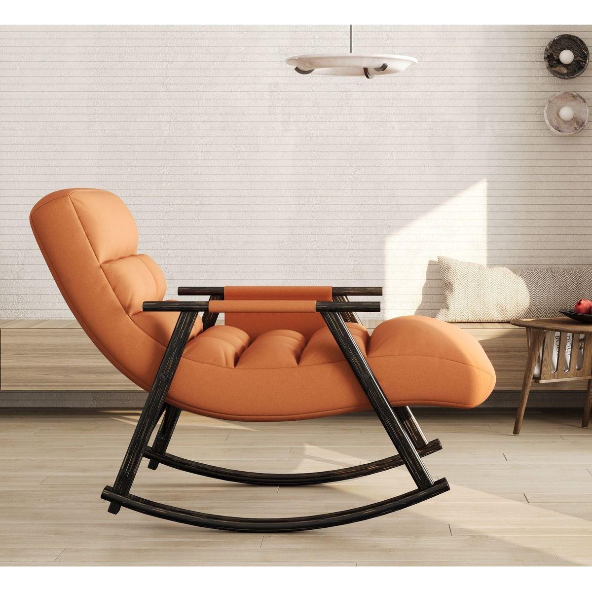 Casual folding rocking chair upholstered, lounge rocking chair adjustable high back and foot rest,side pockets placed in living room bedroom balcony Streamdale Furniture