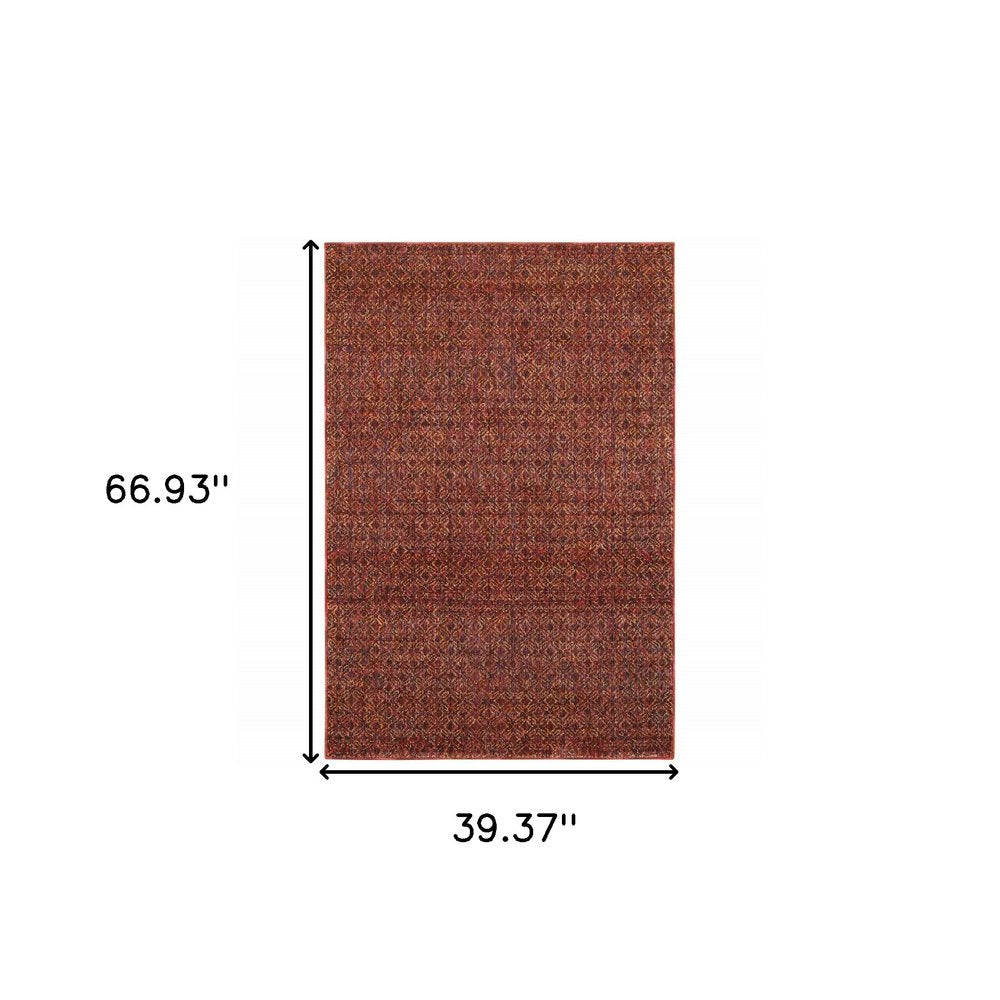10' X 13' Red and Gold Geometric Power Loom Area Rug