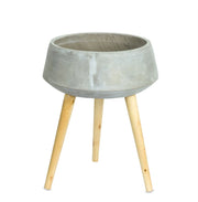 Gray Cement And Wood 81 Ounce Round Distressed Pot Planter With Stand - Fluent Trends Indoor Planters