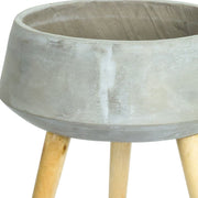 Gray Cement And Wood 81 Ounce Round Distressed Pot Planter With Stand - Fluent Trends Indoor Planters