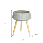 Gray Cement And Wood 81 Ounce Round Distressed Pot Planter With Stand - Fluent Trends Indoor Planters