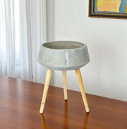 Gray Cement And Wood 81 Ounce Round Distressed Pot Planter With Stand - Fluent Trends Indoor Planters