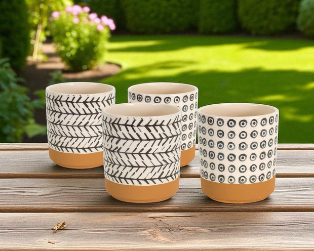 Set of Four Cream Dolomite 3 Ounce Round Pot Planters - Fluent Trends Indoor Planters