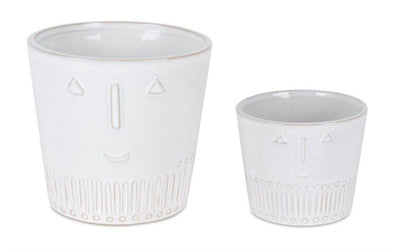 White Set of Two Porcelain 4.4329 ounce Round Pot Planter - Fluent Trends Indoor Planters