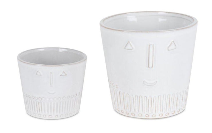 White Set of Two Porcelain 4.4329 ounce Round Pot Planter - Fluent Trends Indoor Planters