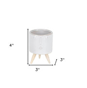 Set of Three White Porcelain 1 Ounce Round Funny Face Pot Planters With Stands - Fluent Trends Indoor Planters