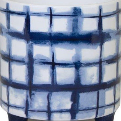 Set of Two Cobalt And White Ceramic 2 Ounce Round Footed Pot Planters