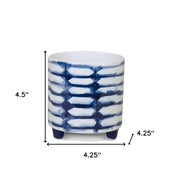 Set of Two Cobalt And White Ceramic 2 Ounce Round Footed Pot Planters