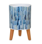 Set of Two Blue Terra Cotta And White Ceramic 2 Ounce Round Raised Pot Planters